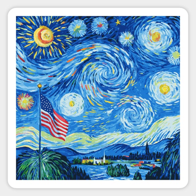 4th Of July Starry Night Sticker by The WYLD Tribe